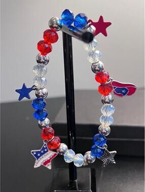 American Pride Patriotic Beaded Charm Bracelet, Red White & Blue